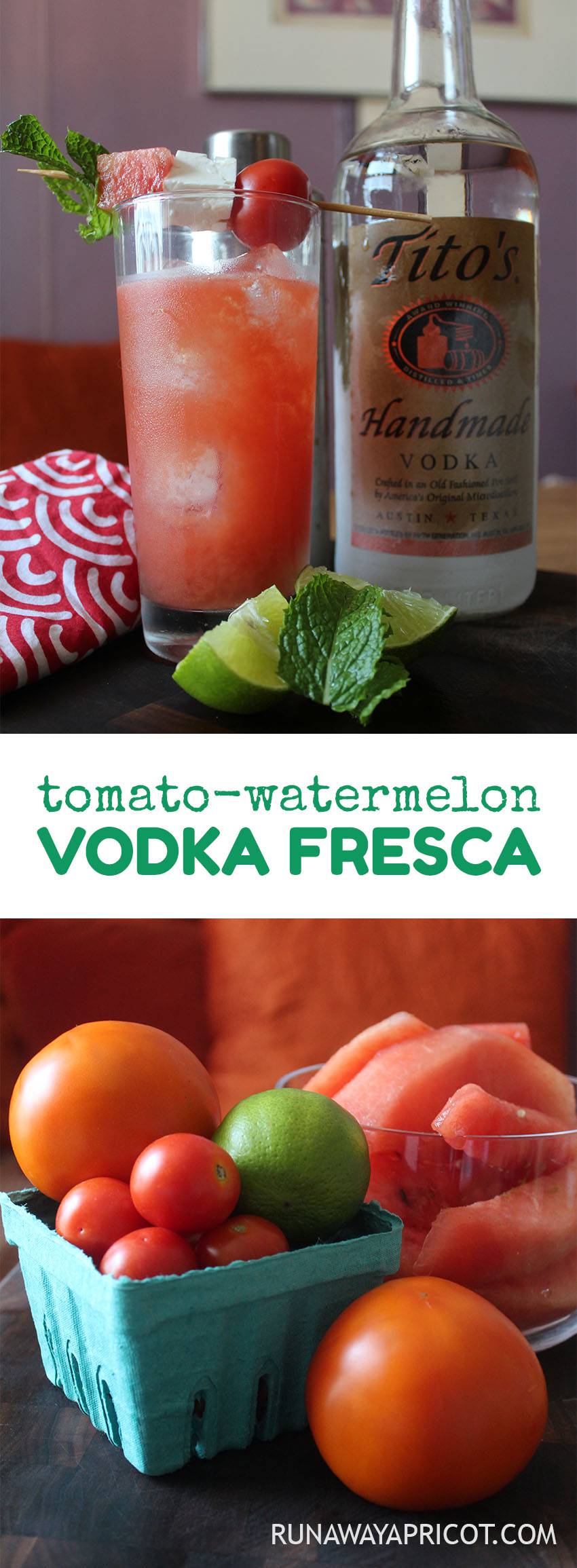 Tomato-Watermelon Vodka Fresca. A refreshing summer cocktail of fresh fruit for a lighter take on the bloody Mary.