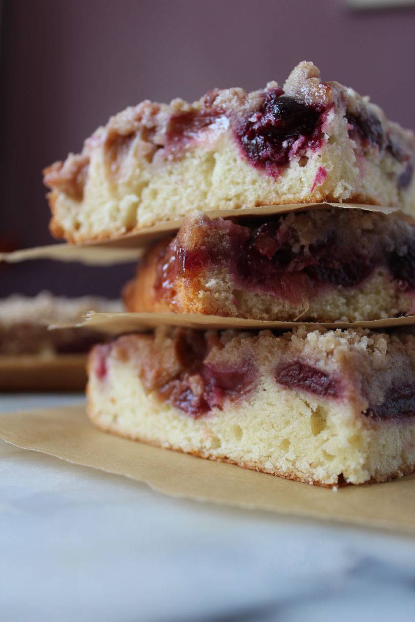 Cherry Rhubarb Crumb Cake | Runaway Apricot