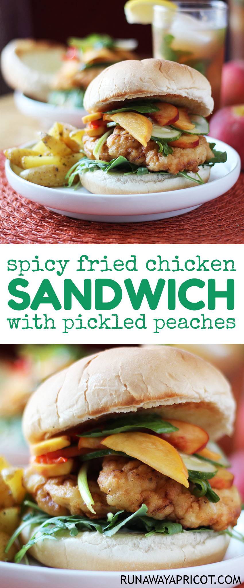 Spicy Fried Chicken Sandwich with Pickled Peaches. A drool-worthy sandwich with all the best flavors of summer.
