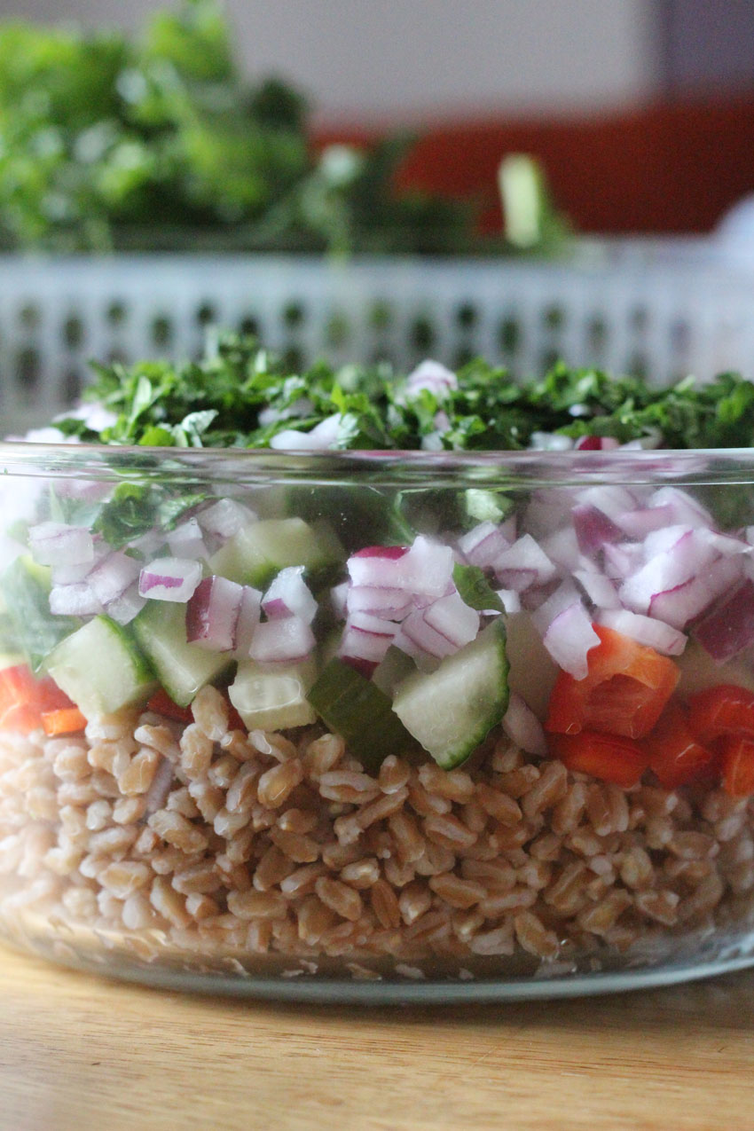 Farro Salad with Cucumber and Red Pepper - Super Healthy Summer Meal Prep