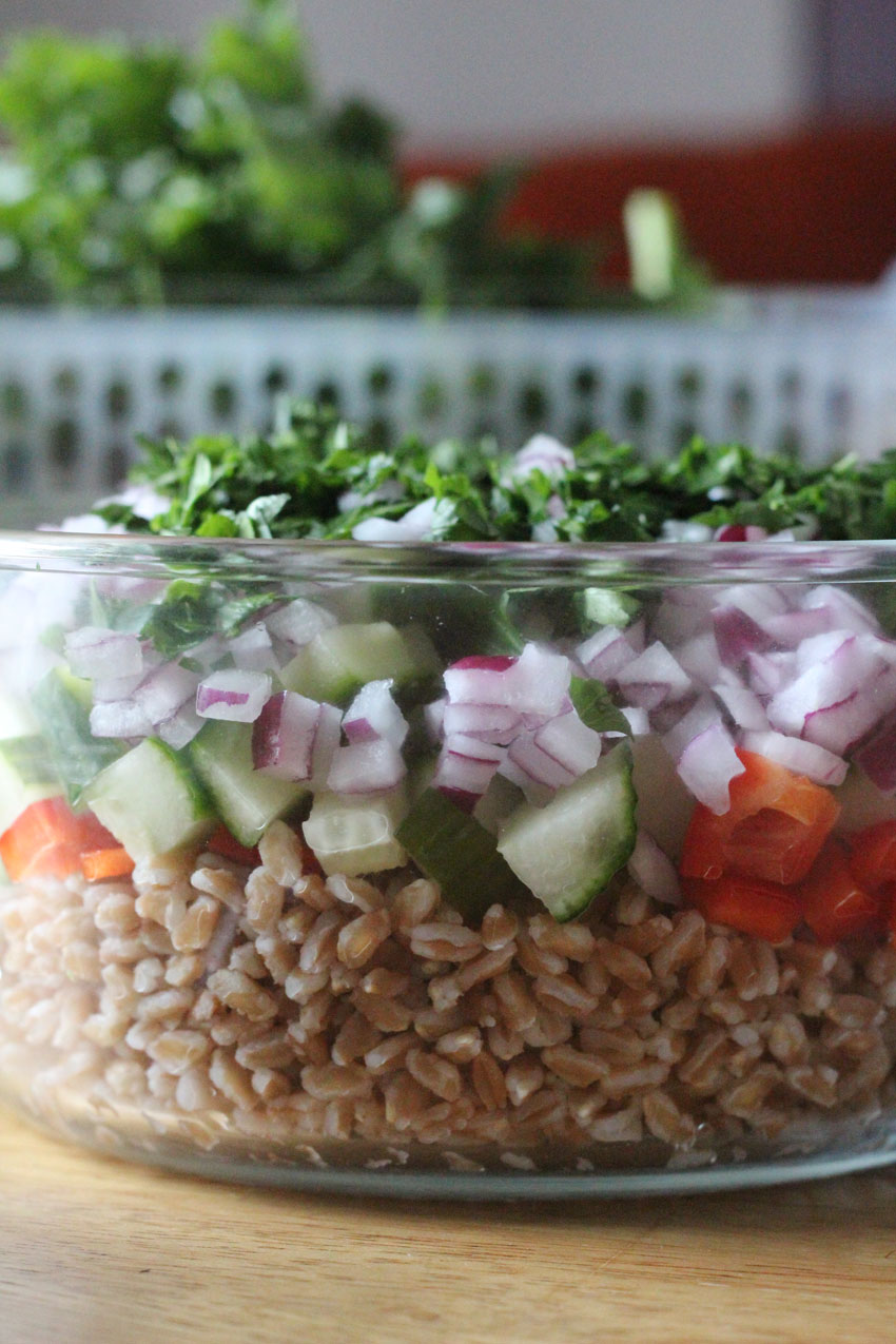 Farro Salad with Cucumber and Red Pepper - Super Healthy Summer Meal Prep