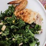 Simple Entertaining: Lemon-Coriander Roast Chicken + Kale Salad with Apples, Dried Cherries and Pecans